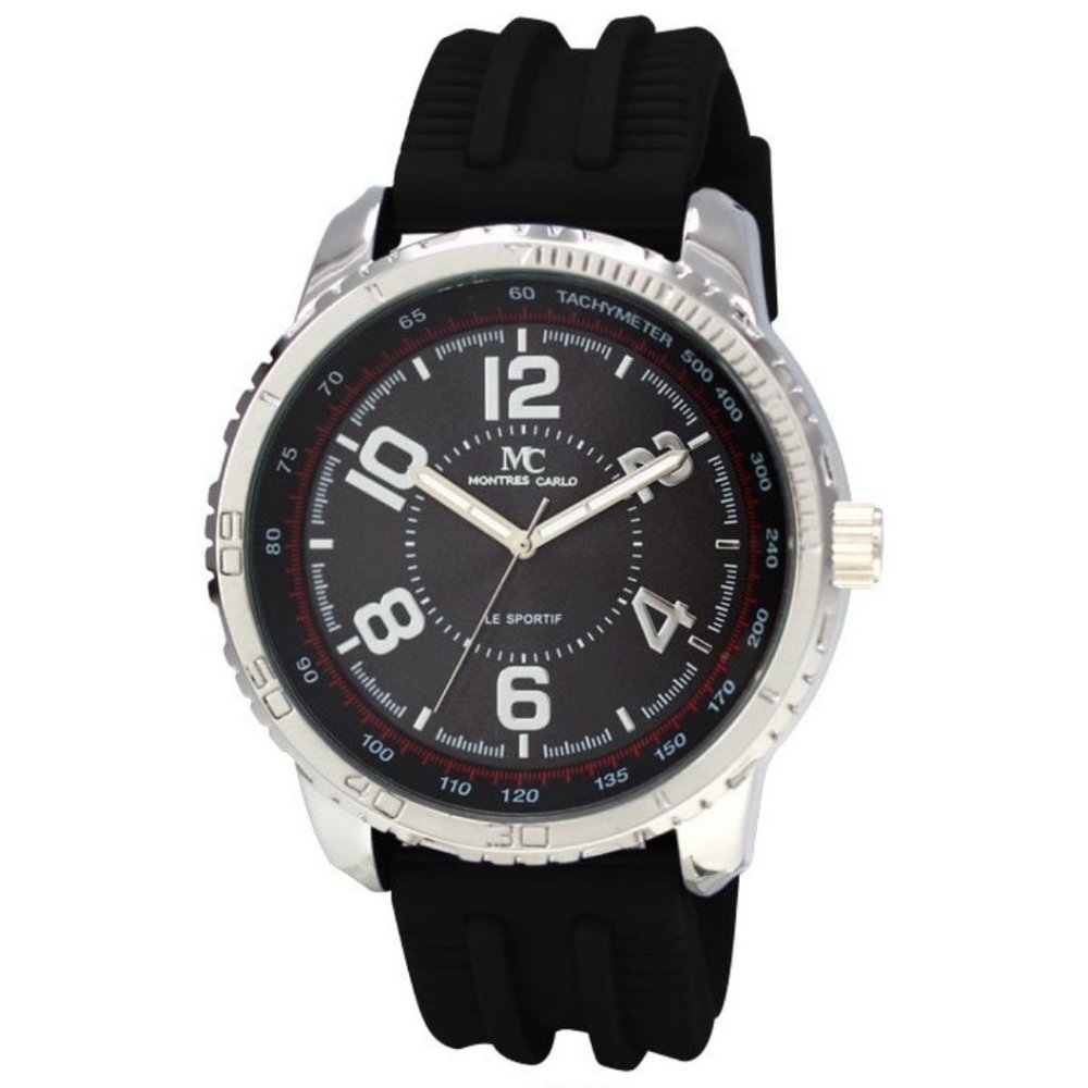 51mm Montres Carlo Silicone Band Quartz Dress Luxury Silver Black Men's Watch